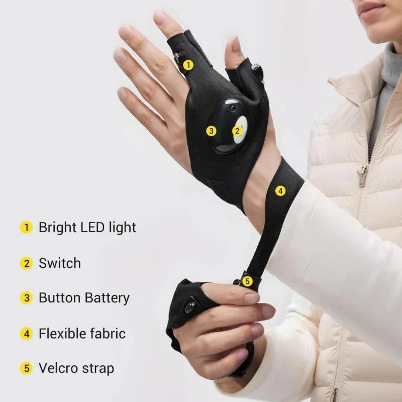 🔥Last Day Buy 2 Get 1 Free:LED Flashlight Waterproof Gloves - Practical Durable Fingerless Gloves