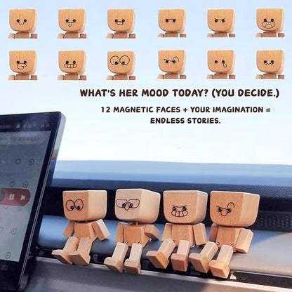 💖Handmade Charming Shaking Wooden Man Figurine with 12PCS Magnetic Expressions