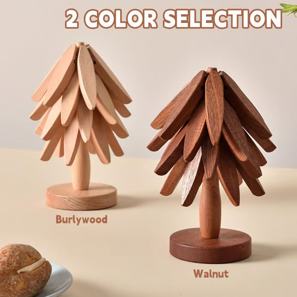 🔥Christmas Early Discount 49% Off✨Natural Tree Trivet Set - 4 Wooden Trivets & 1 Stand Like a Christmas Tree
