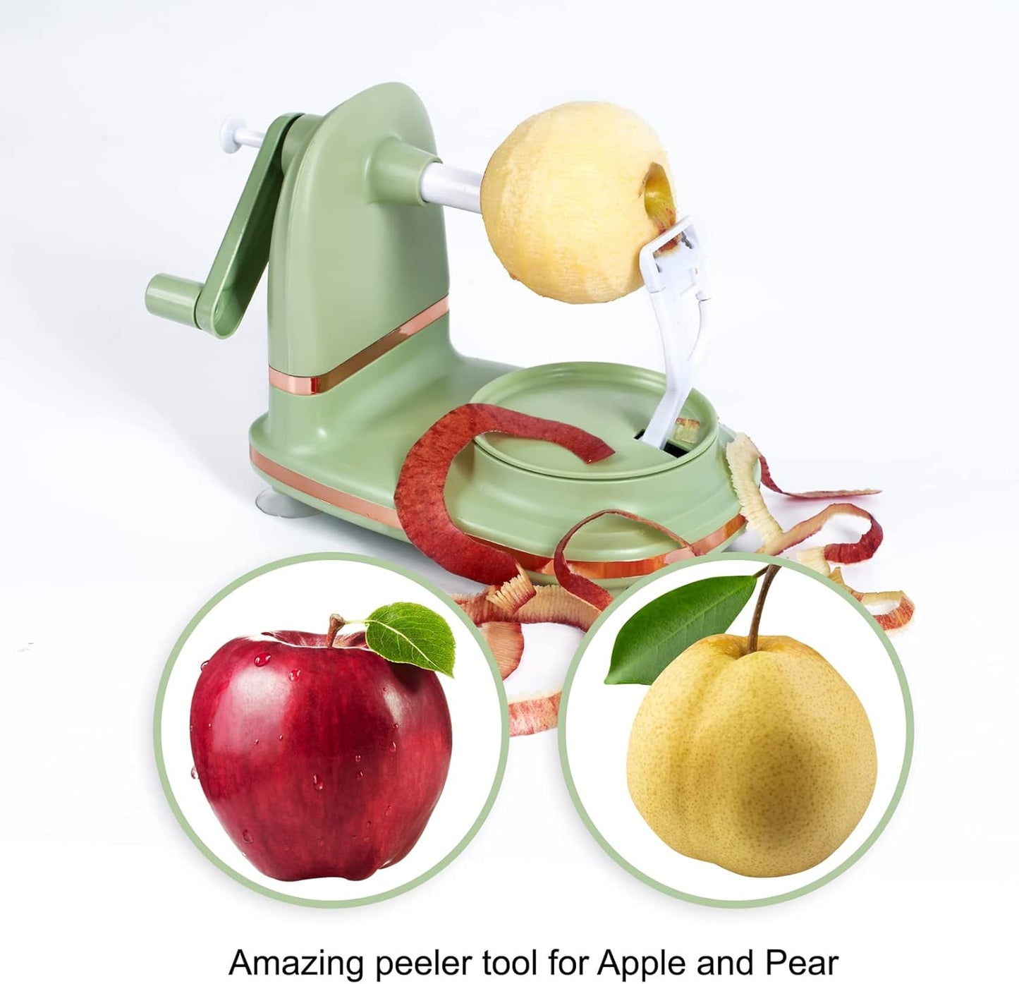 Upgraded Plastic Apple Peeler, Pear Peeler and Apple Slicer Corer with Stainless Steel Blades(one backup blade included)