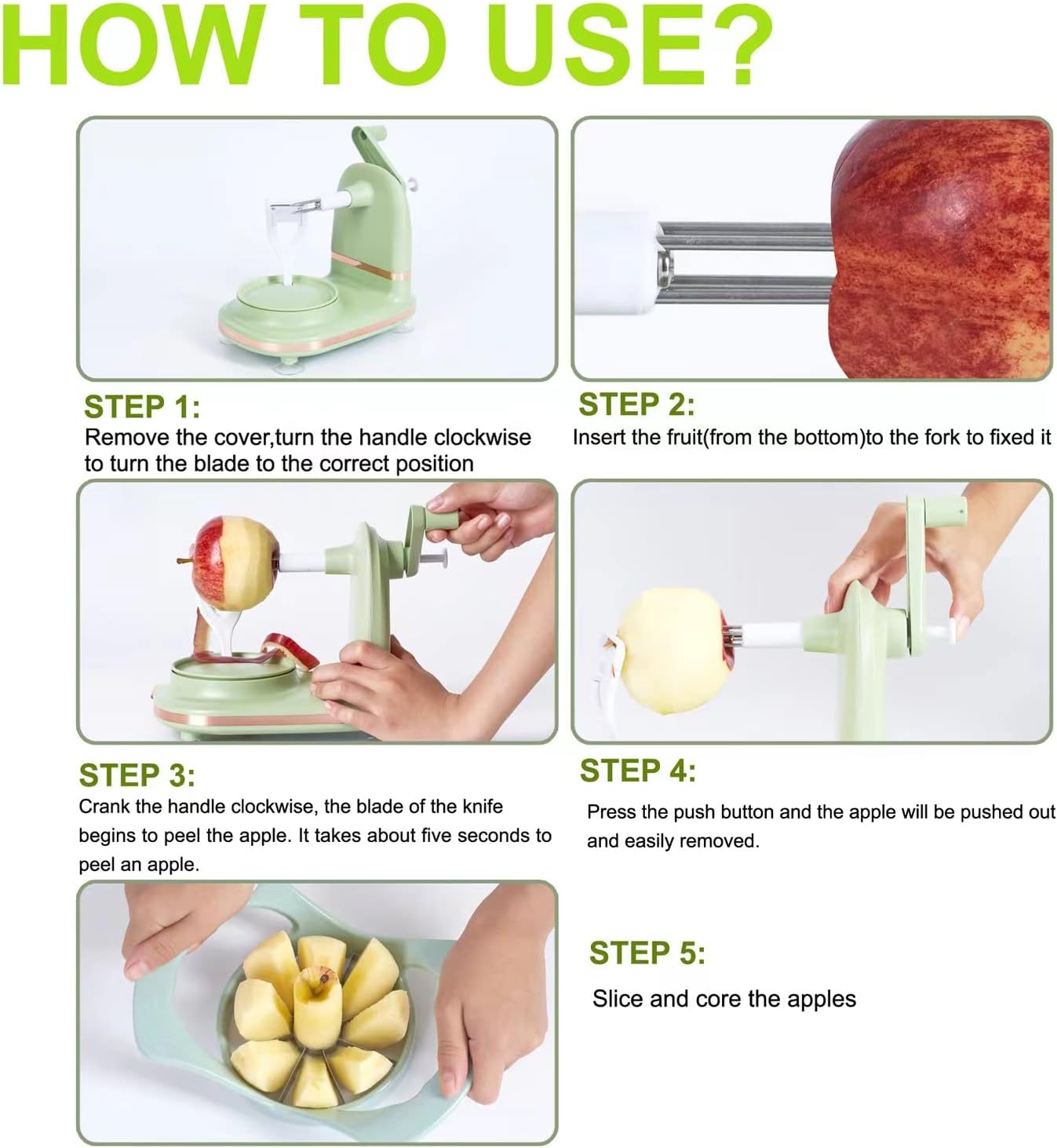 Upgraded Plastic Apple Peeler, Pear Peeler and Apple Slicer Corer with Stainless Steel Blades(one backup blade included)