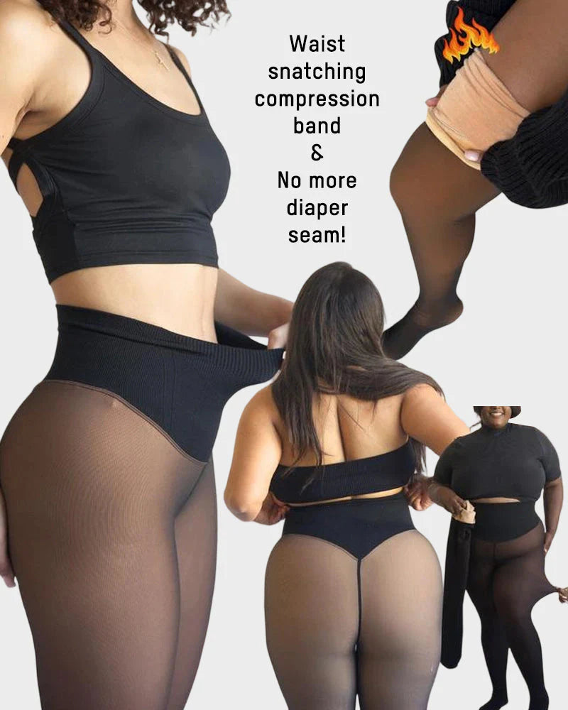 New Compression Band Model One-Seam Translucent Fleece Lined Tights