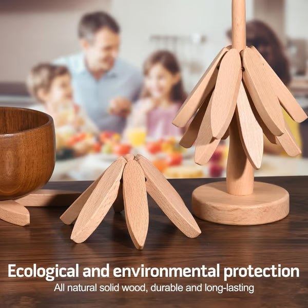 🔥Christmas Early Discount 49% Off✨Natural Tree Trivet Set - 4 Wooden Trivets & 1 Stand Like a Christmas Tree